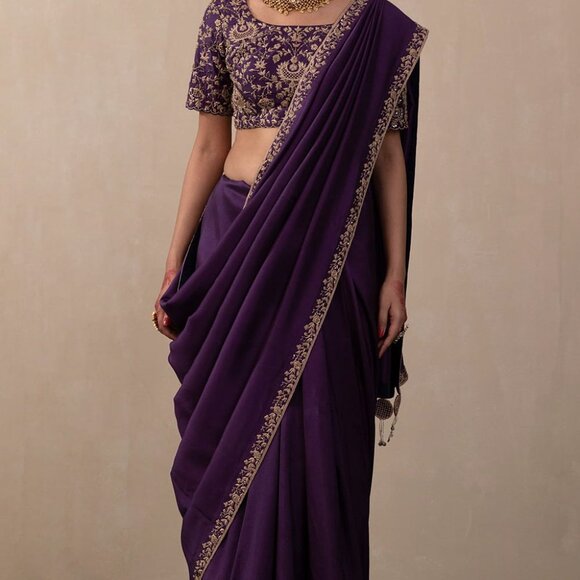 Indian Saree  Vichitra Silk Embroidery - Picture 7 of 8